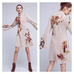 ANTHROPOLOGIE Knitted & Knotted Embroidered Petals Swing Dress Small
